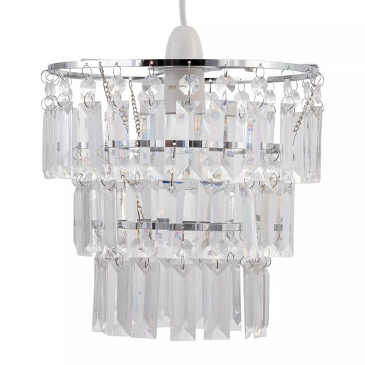 Pair of Modern Three Tier Ceiling Light Shades Pendant Acrylic Droplets from Chrome Frame Modern Pendant Shades Easy Fit - No Wiring Required