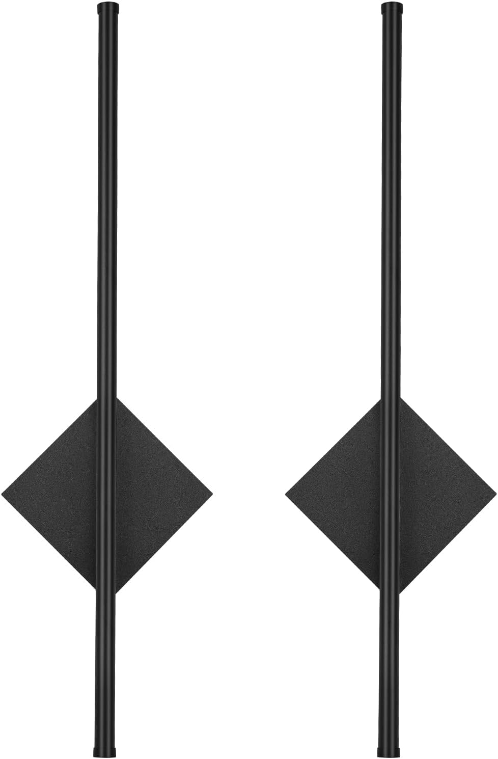 Pair of black earrings with geometric design on a white background