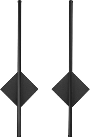 Pair of black earrings with geometric design on a white background