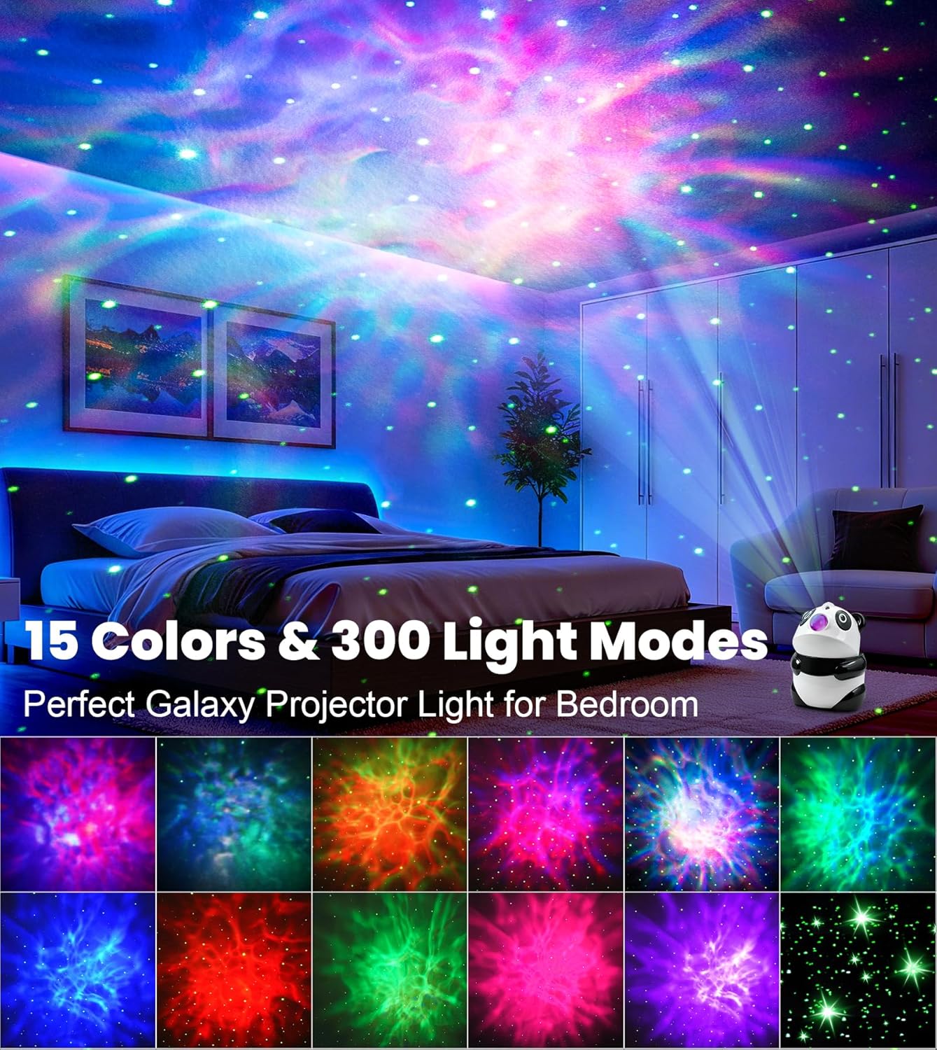 Panda star projector with white noise and Bluetooth