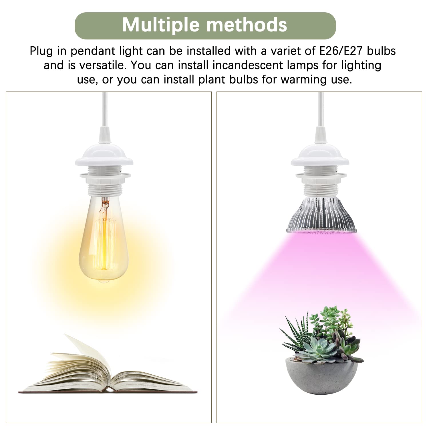 Pendant light with adjustable bulbs for different uses on a white background