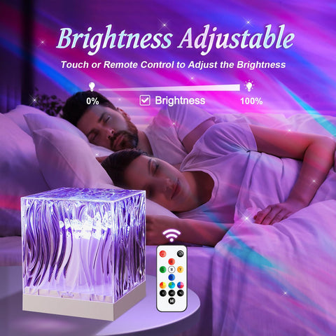 People lying in bed with a亮度可调的LED灯和遥控器