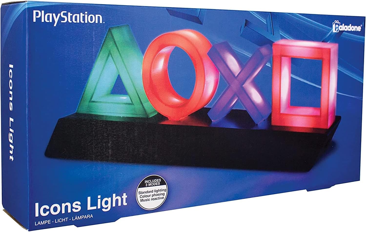 PlayStation Icons Light packaging with colorful symbols on a blue background