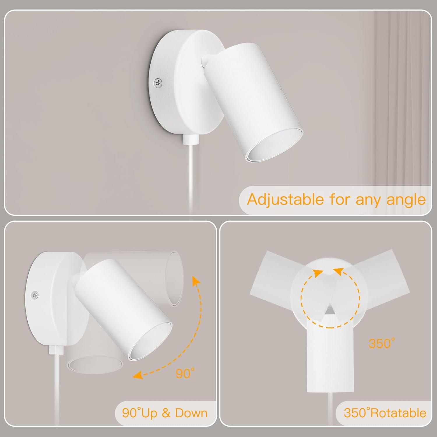Plug-in reading light wall mount

