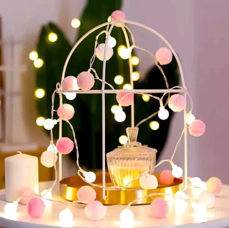 Pom Pom Fairy Lights - 2m Fairy Lights for Girls Bedroom, Pompom Garland with LED, Wool Felt Ball Bunting for Kids Playroom, Pastel Ball Garland for Wall Hanging Ornament Decoration
