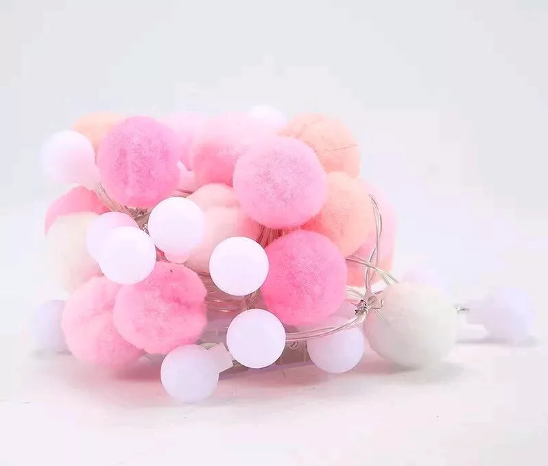 Pom Pom Fairy Lights - 2m Fairy Lights for Girls Bedroom, Pompom Garland with LED, Wool Felt Ball Bunting for Kids Playroom, Pastel Ball Garland for Wall Hanging Ornament Decoration

