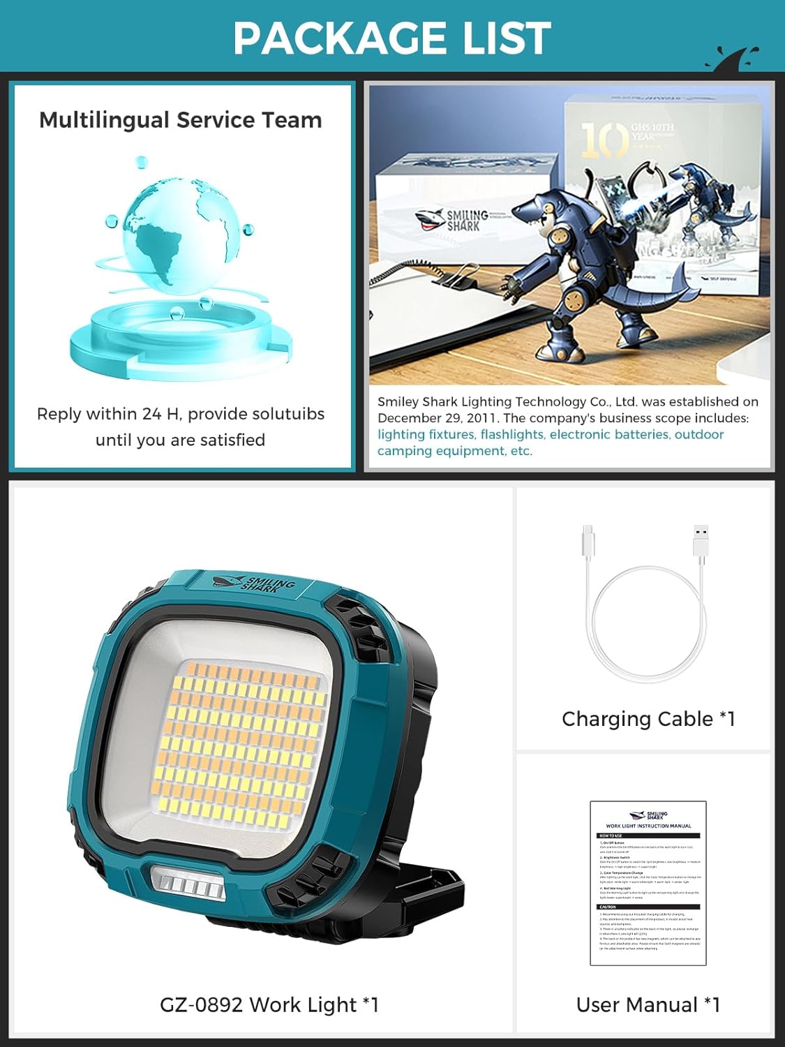 Portable LED work lamp magnetic base

