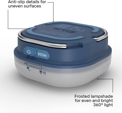 Portable camping light with anti-slip details and frosted lampshade on a white background