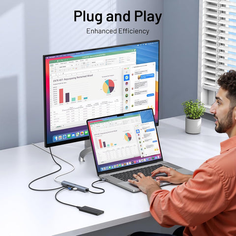 Portable USB-C hub on a backpack with dimensions displayed