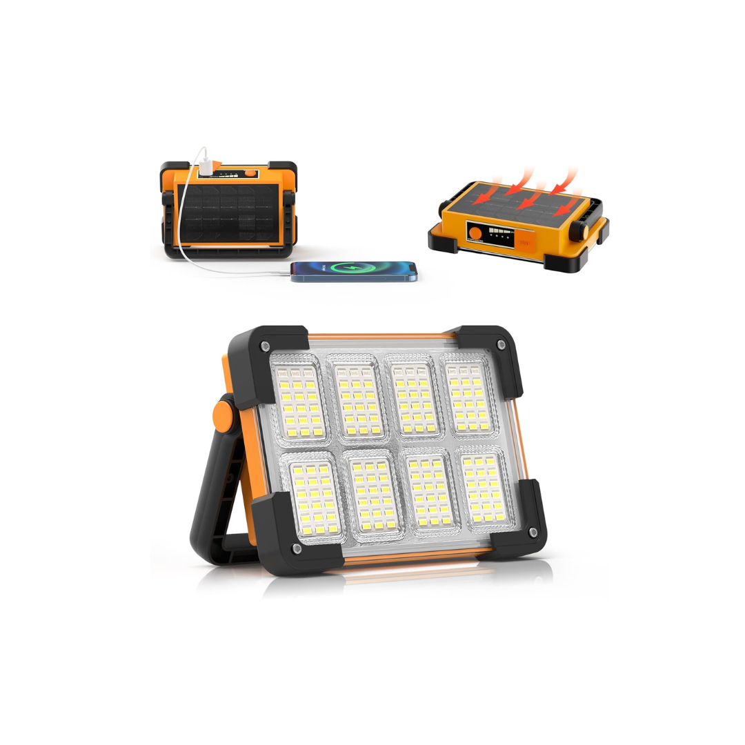 Portable floodlight with USB and solar charging

