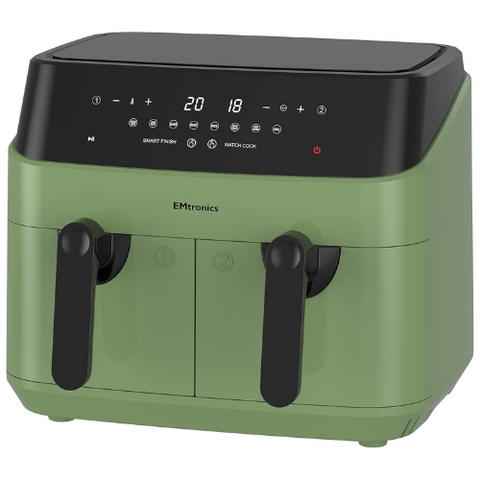 9L Dual Air Fryer XXL – 8 Presets, Oil-Free Healthy Cooking, Easy-Clean Metal Interior, 99-Min Timer – Sage Green