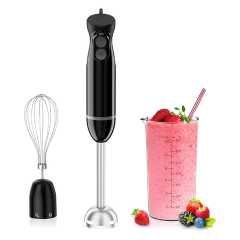 Hand Blender 3-in-1 Immersion Stick Blender | Electric Handheld with Stainless Steel Blade, Egg Whisk & 700ml Beaker - Black HB3202