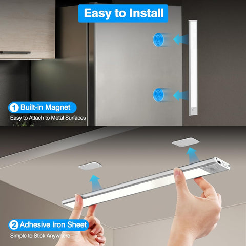 Product demonstration of a magnetic and adhesive strip for installation on metal surfaces.