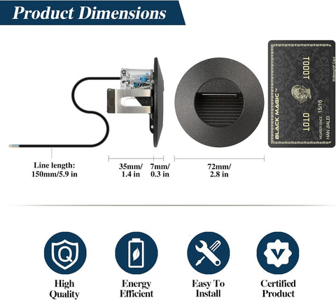 Product dimensions and features displayed on a white background