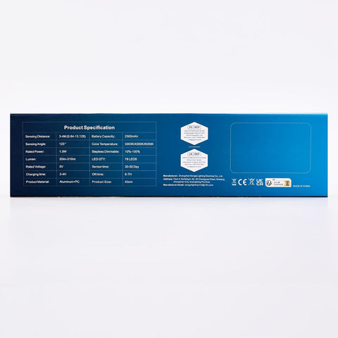 Product packaging with specifications on a white background