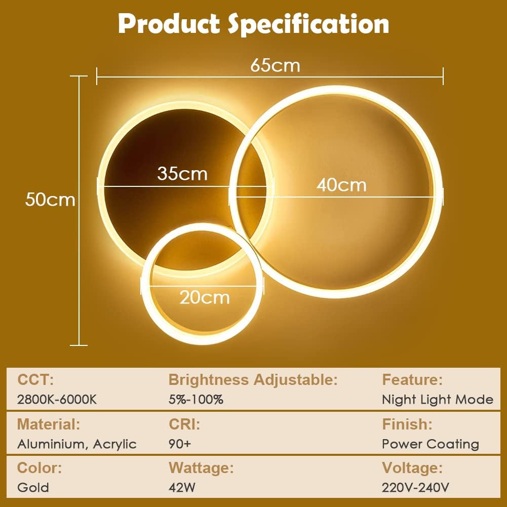 Product specification chart for a light fixture with dimensions and technical details on a brown background.