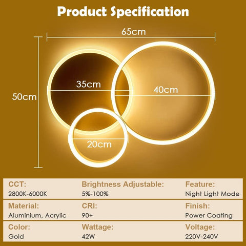 Product specification chart for a light fixture with dimensions and technical details on a brown background.
