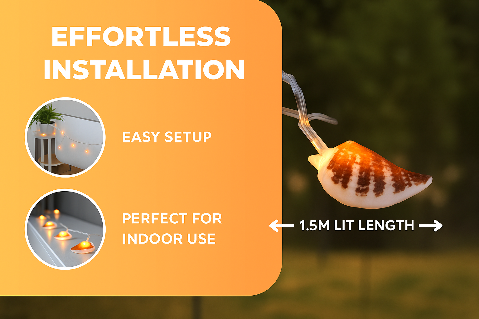 Product with text 'Effortless Installation' and 'Easy Setup' on an orange background.