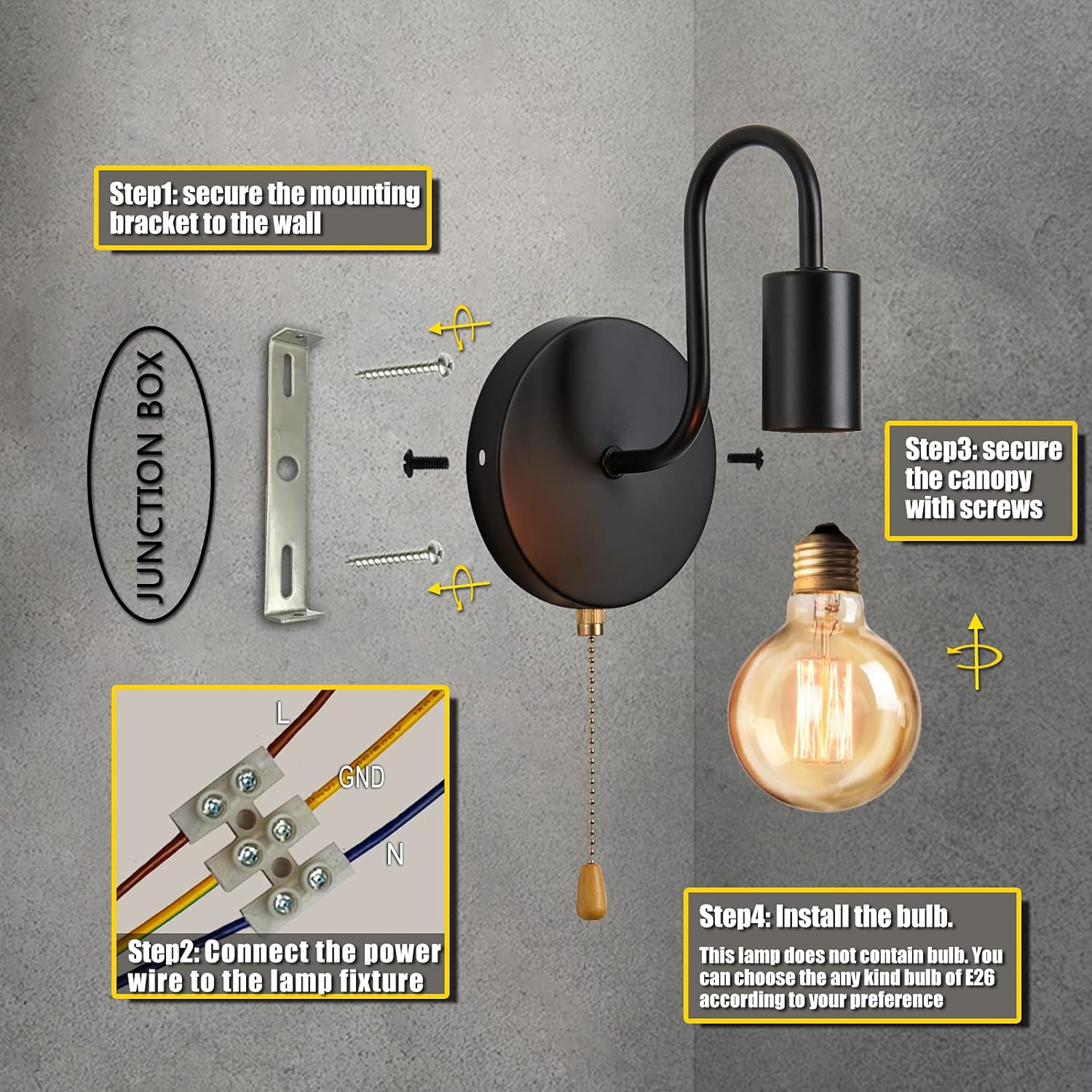 Pull cord wall light vintage

