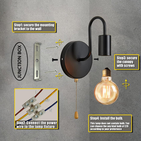 Pull cord wall light vintage

