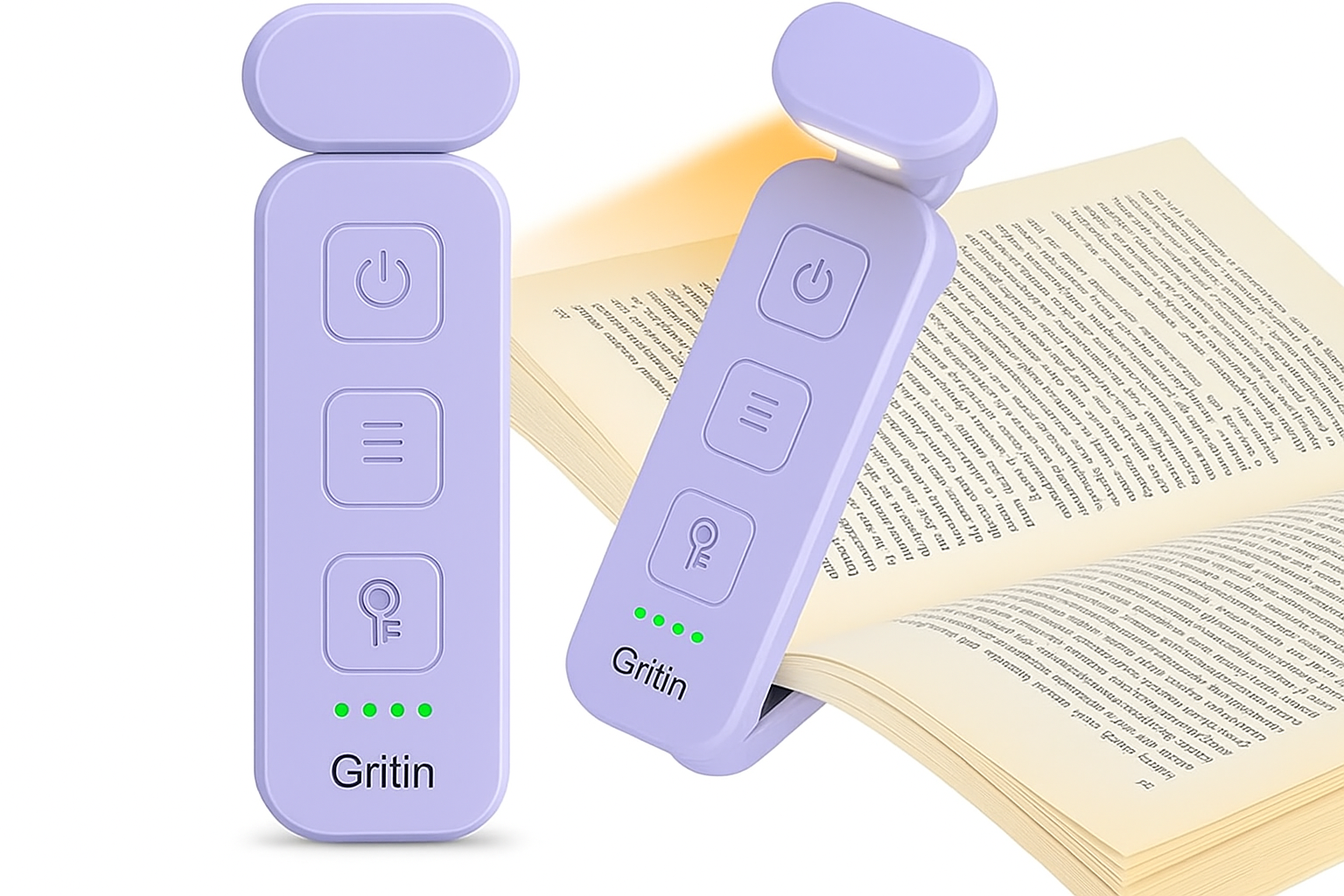 Purple Gritin reading device on an open book