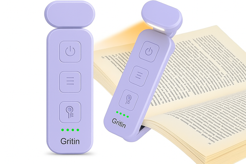 Purple Gritin reading device on an open book