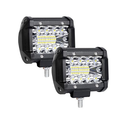 Pack of 2 60W LED Pods Light Bar In UK - IP65 Waterproof, Light Colour Temperature 6000K, 45 Degree Adjustable Bracket, Shock Proof, Dustproof, 4 Inch Work Light for Off Road, Fog Light, Home Lighting, Boat Lighting