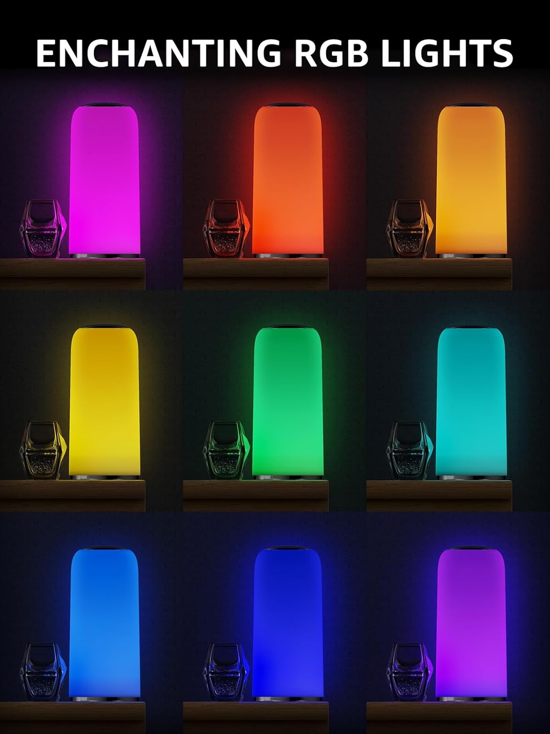 RGB Color Changing Bedside Lamp with Timer Function, Dimmable Night Light for Bedroom, Warm White with Memory Function for Living Room
