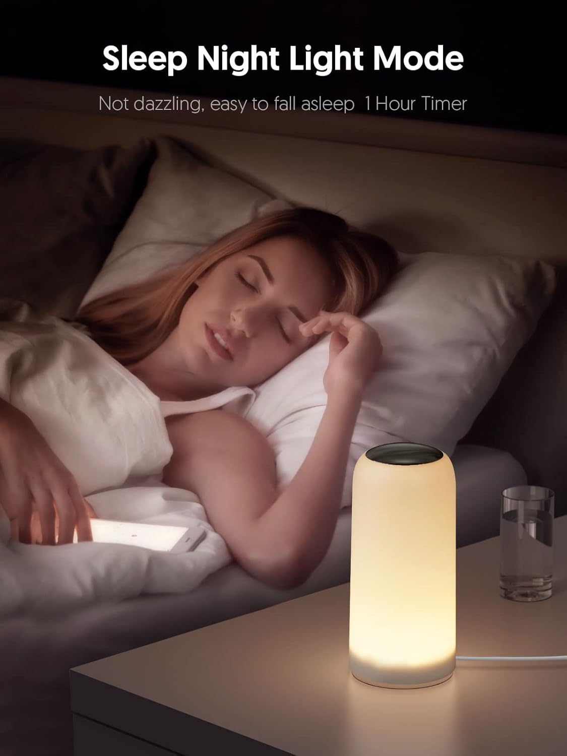 RGB Color Changing Bedside Lamp with Timer Function, Dimmable Night Light for Bedroom, Warm White with Memory Function for Living Room
