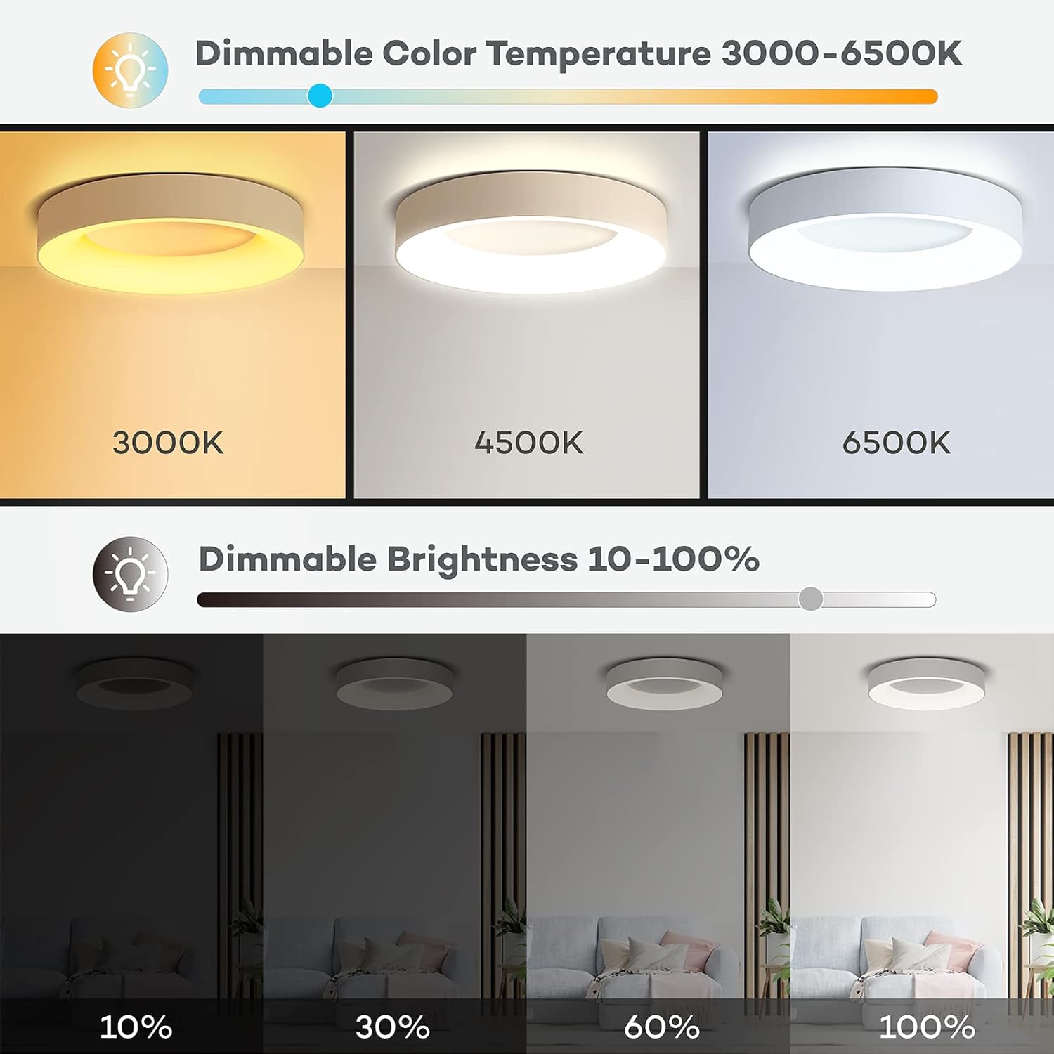 Ceiling Light Color RGB LED Ceiling Light – Dimmable with Remote Control – 24W Flush Mount