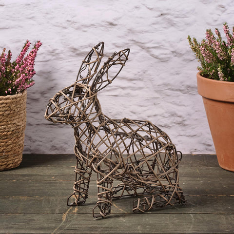 Rattan Easter bunny figure with warm white LEDs