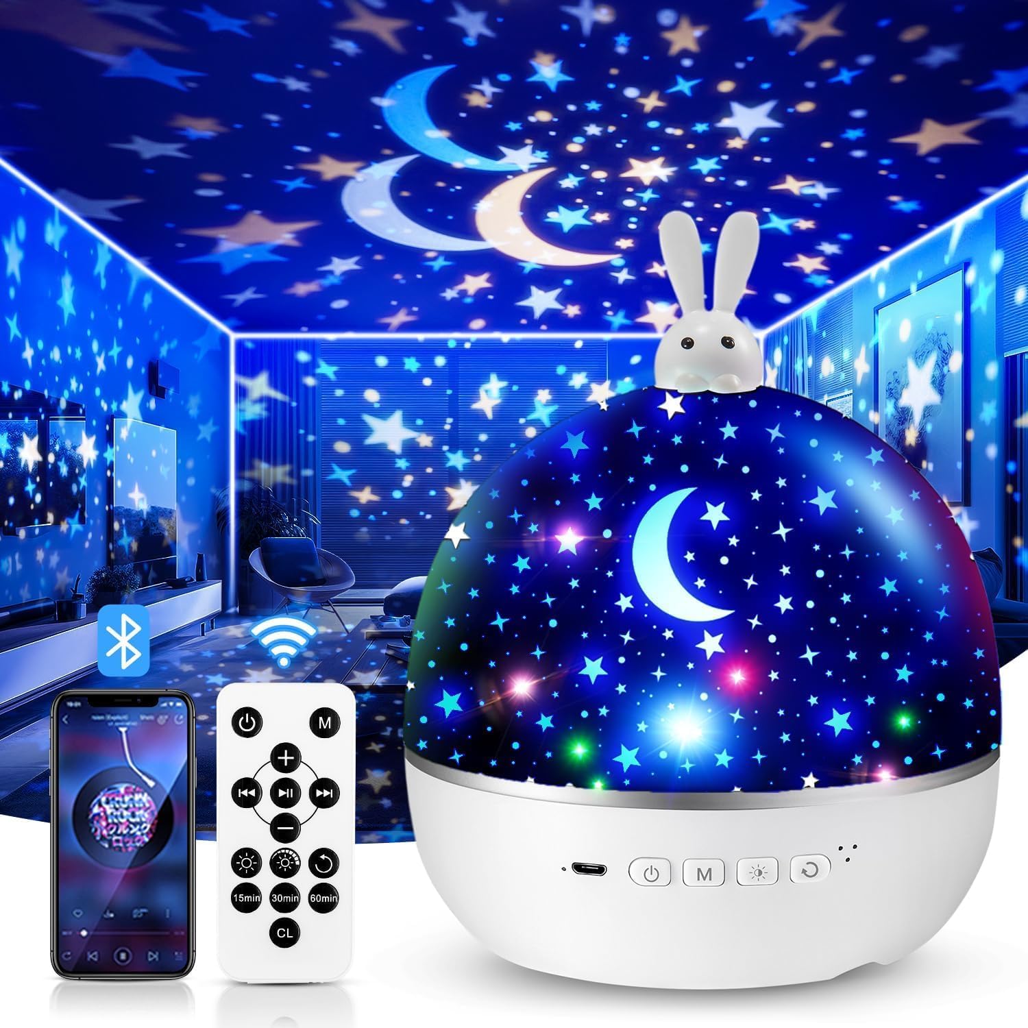 Rechargeable night light star projector for kids bedroom