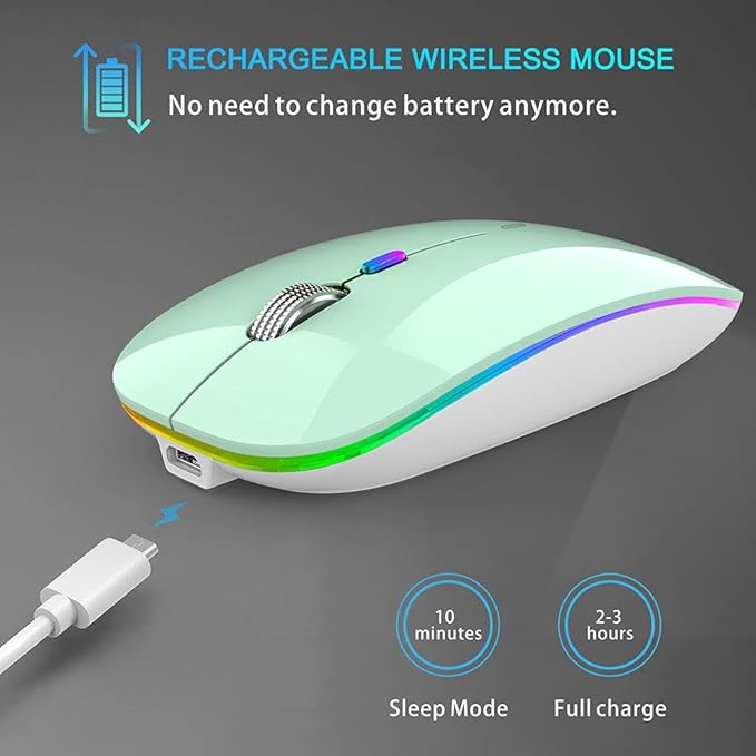 Rechargeable wireless mouse with charging cable on a gray background