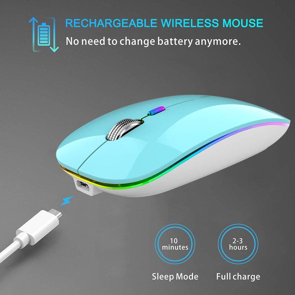 Rechargeable wireless mouse with charging cable on a gray background