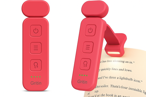 Red Gritin device with buttons on a white background