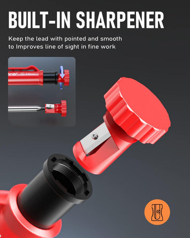 Red sharpener with built-in sharpener feature on a dark background