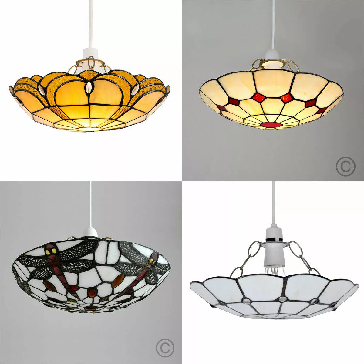 Retro Stained Glass Ceiling Light Shade Tiffany Style Easy Fit Pendant Lampshade