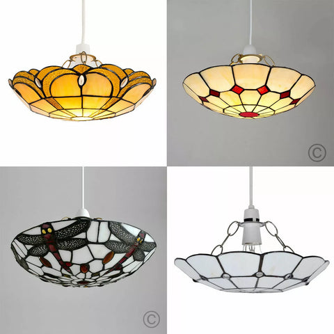 Retro Stained Glass Ceiling Light Shade Tiffany Style Easy Fit Pendant Lampshade