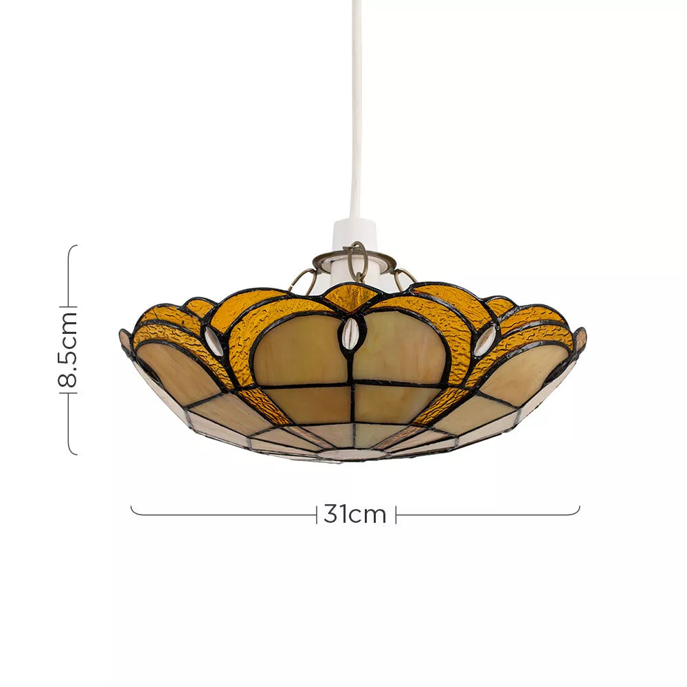 Floral ceiling shade in a retro-themed room

