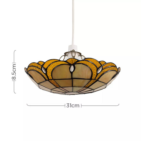 Floral ceiling shade in a retro-themed room

