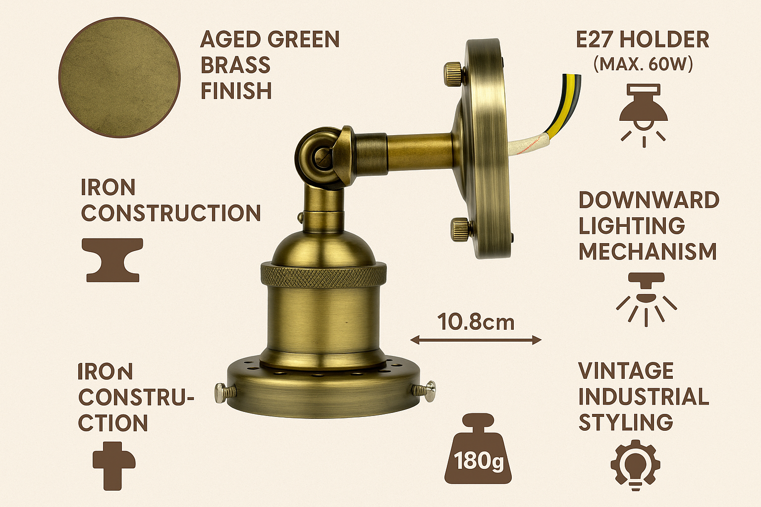 Retro green wall sconce in aged finish


