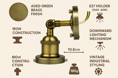 Retro green wall sconce in aged finish

