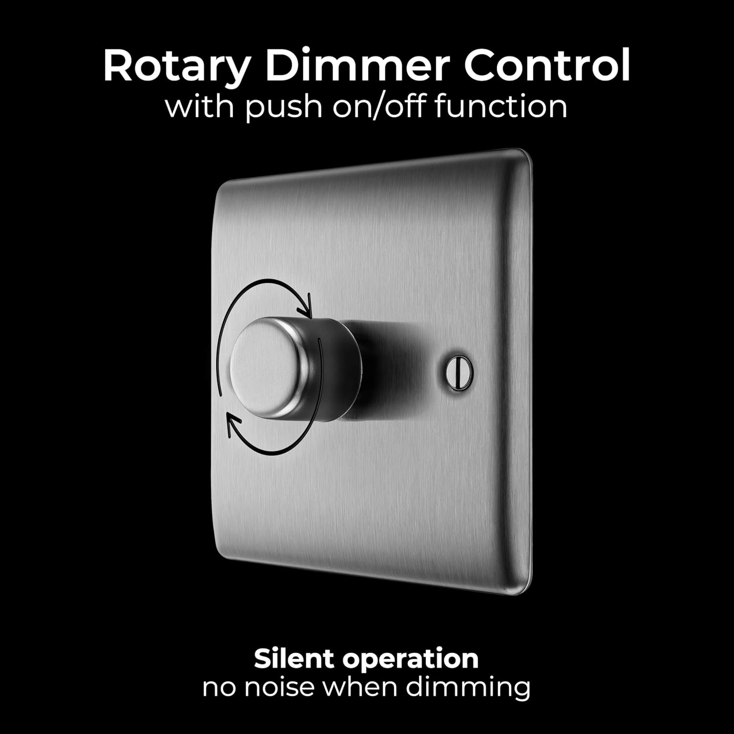 Rotary dimmer control switch with push on/off function on a black background