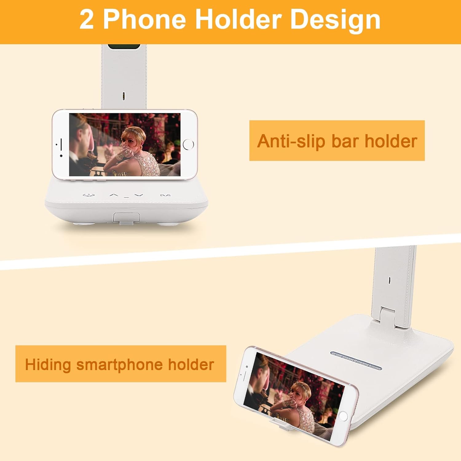 Rotatable desk lamp with hidden phone stand

