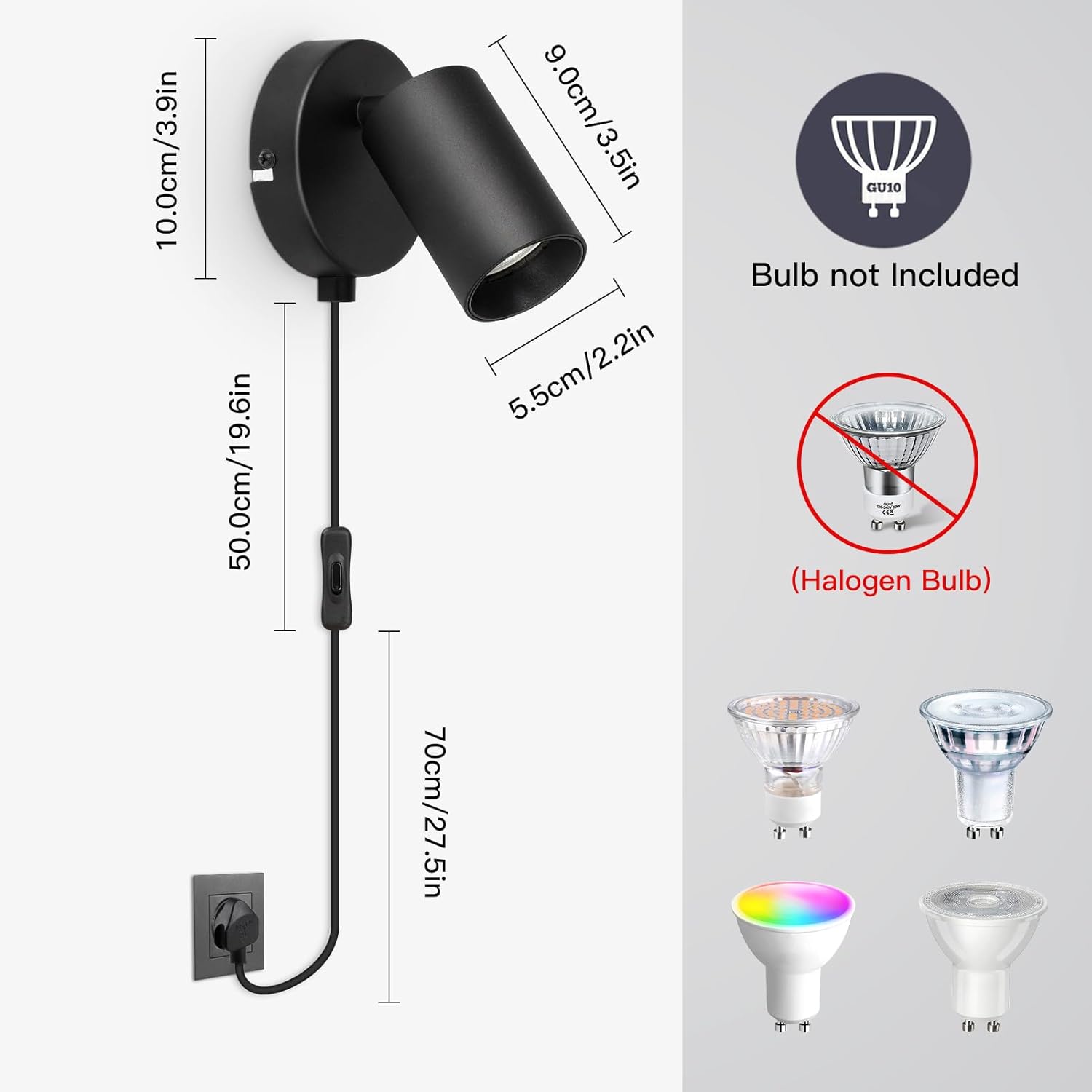 Rotatable indoor plug-in wall lamp

