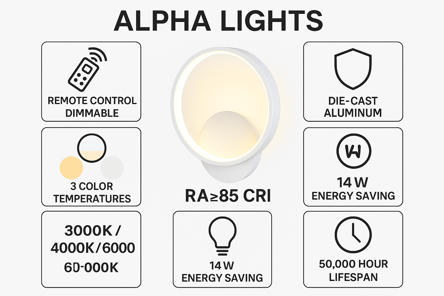 Round LED indoor wall light front view

