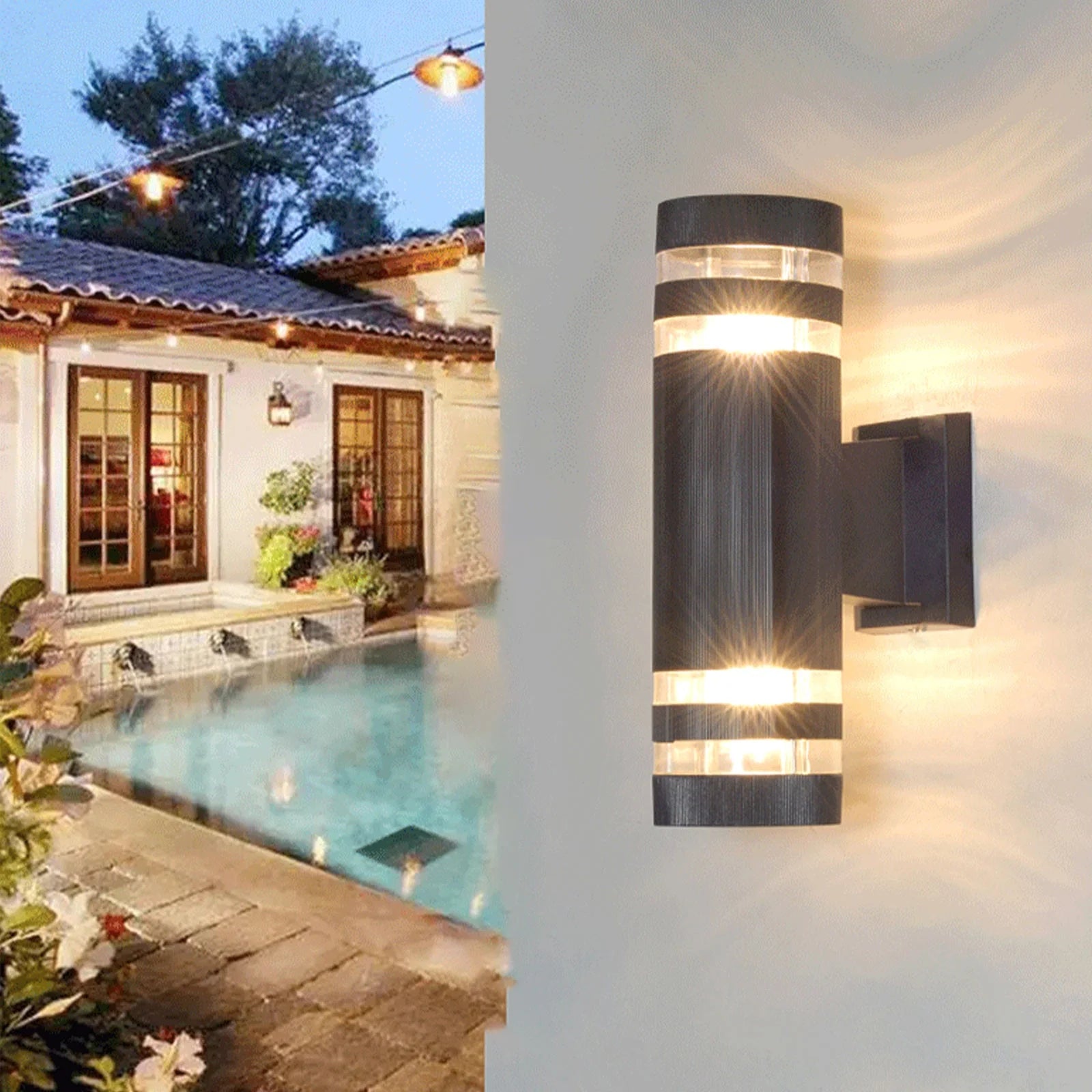 Round Shape LED Up Down Wall Light, Waterproof Outdoor Garden Sconce, E27 Base