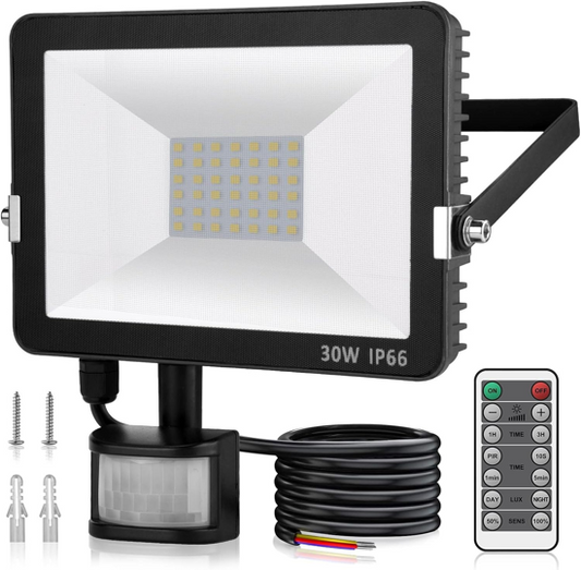 Security Lights Outdoor Motion Sensor, 30W PIR Sensor Security Light 2600 Lumen IP66 Waterproof Motion Sensor Floodlight, 6500K Cold White LED Outdoor Light Mains Powered for Backyard, Garden
