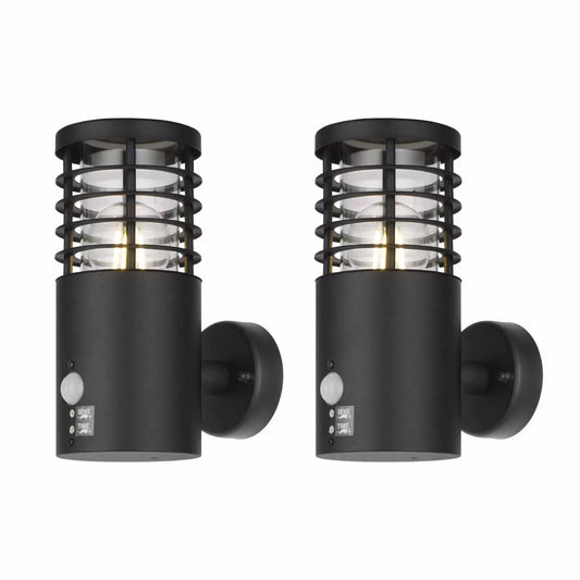 Set of 2 Modern Black Outdoor PIR Motion Sensor Wall Lights IP44 Security Light