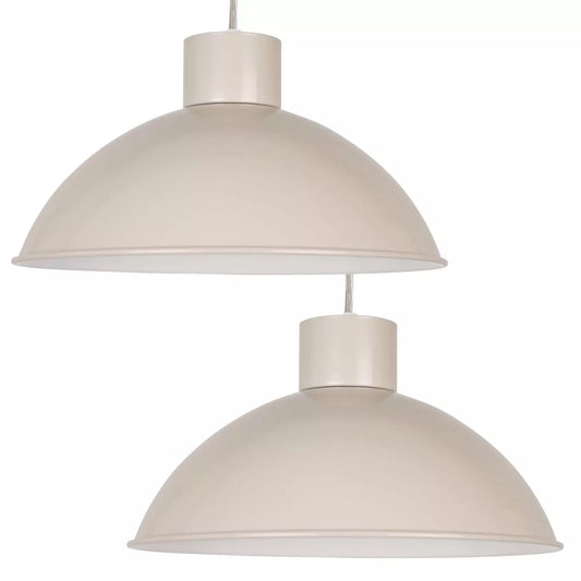 Set of 2 Taupe Metal Dome Easy Fit Pendant Shades, Ceiling Lightshades, Modern Retro Style, Diameter 30 cm